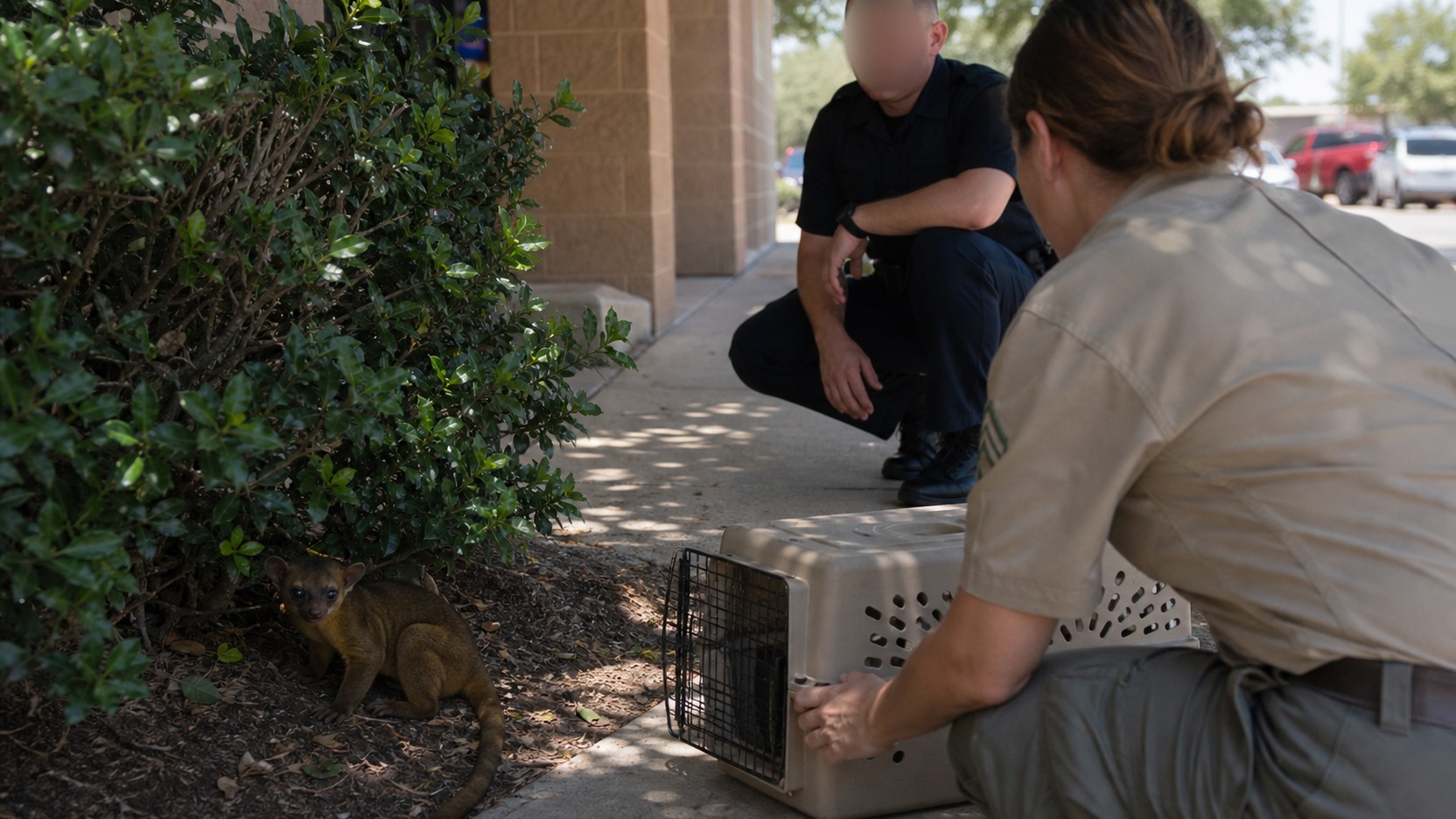 A Honey Bear Beat the Texas Heat Behind a Pizza Shop Trash Can